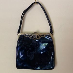 Vintage Black Patent Leather Vinyl Handbag